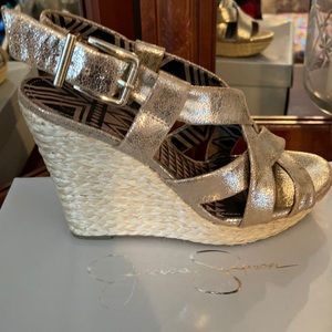 Jessica Simpson | Shoes | Jessica Simpson Gold Wedge Sandals | Poshmark